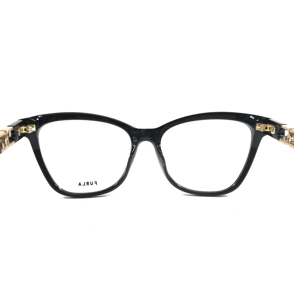 Furla Eyeglasses Frames VFU633 COL.0700 Black Gold Cat Eye Full Rim 53-17-135